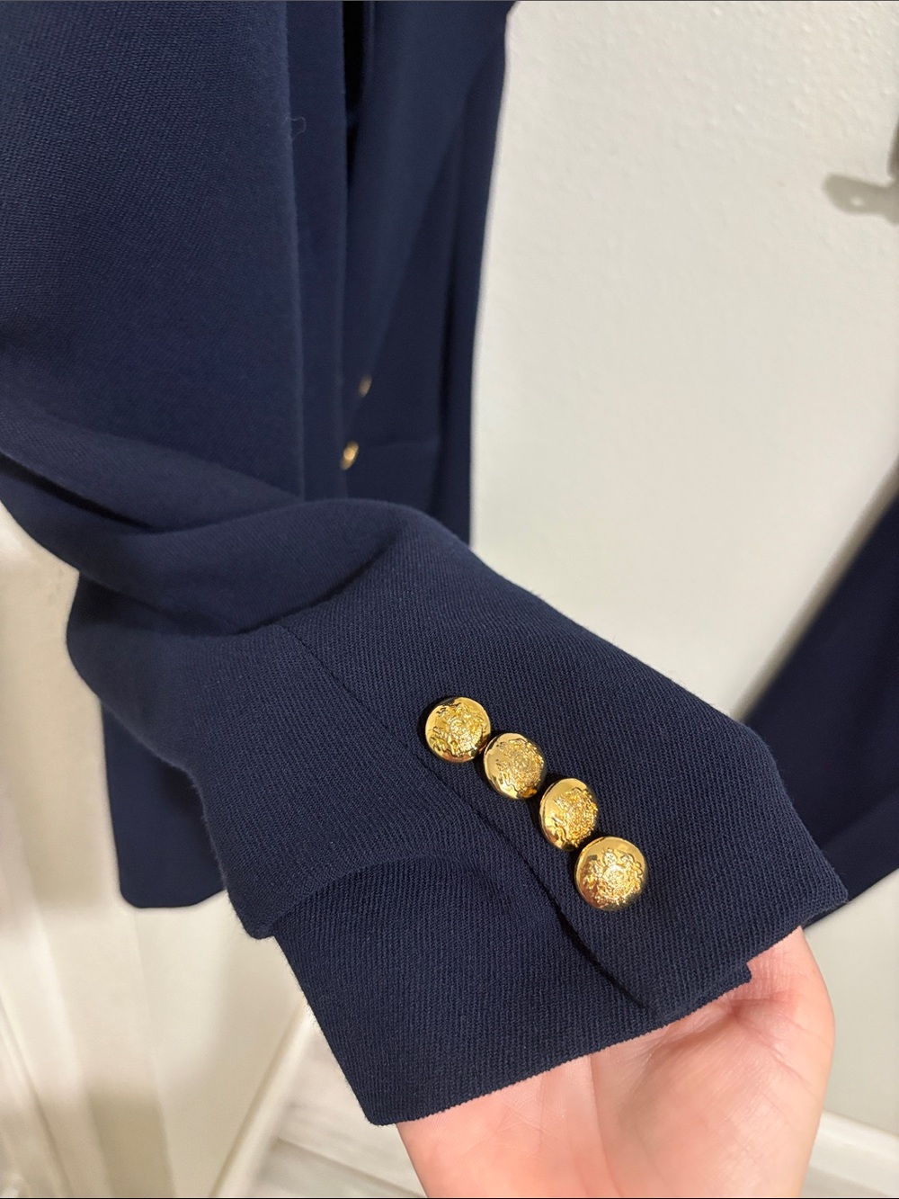 Lauren Ralph Lauren Navy Asymmetric Gold-Button Blazer - Picture 10 of 11